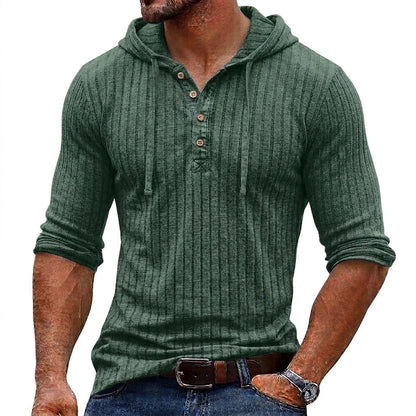 Vertical Rib Button-Neck Hoodie