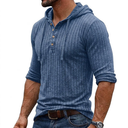 Vertical Rib Button-Neck Hoodie