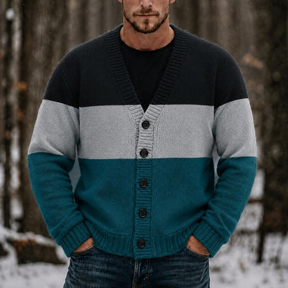 Triple Band V-Neck Cardigan
