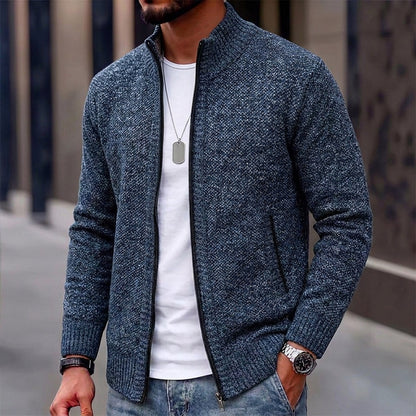 Slanted Pocket Stand-Collar Cardigan