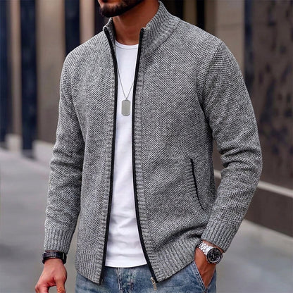 Slanted Pocket Stand-Collar Cardigan