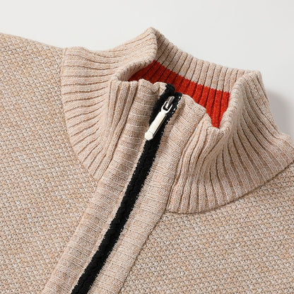 Slanted Pocket Stand-Collar Cardigan