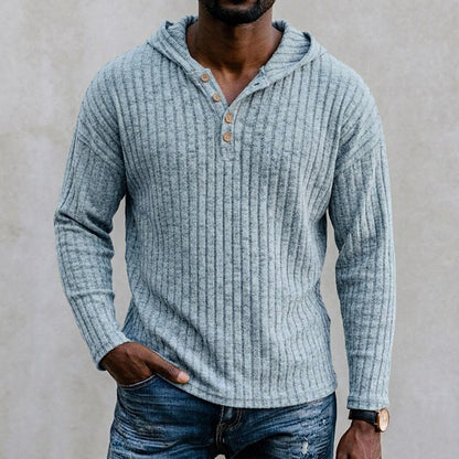 Chunky Rib Button-Neck Hoodie