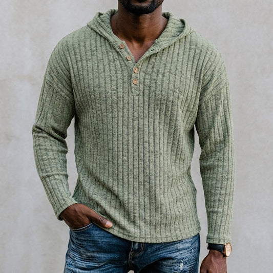 Chunky Rib Button-Neck Hoodie