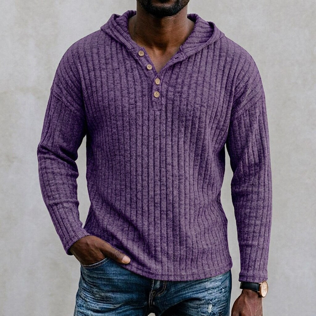 Chunky Rib Button-Neck Hoodie