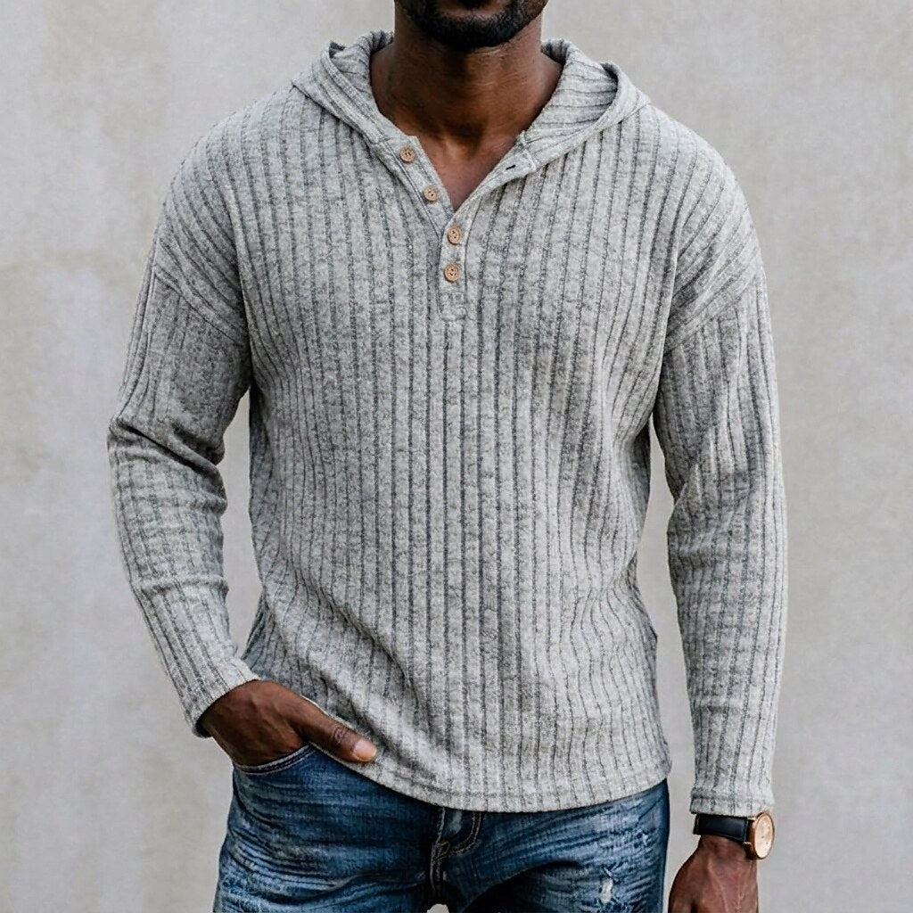 Chunky Rib Button-Neck Hoodie