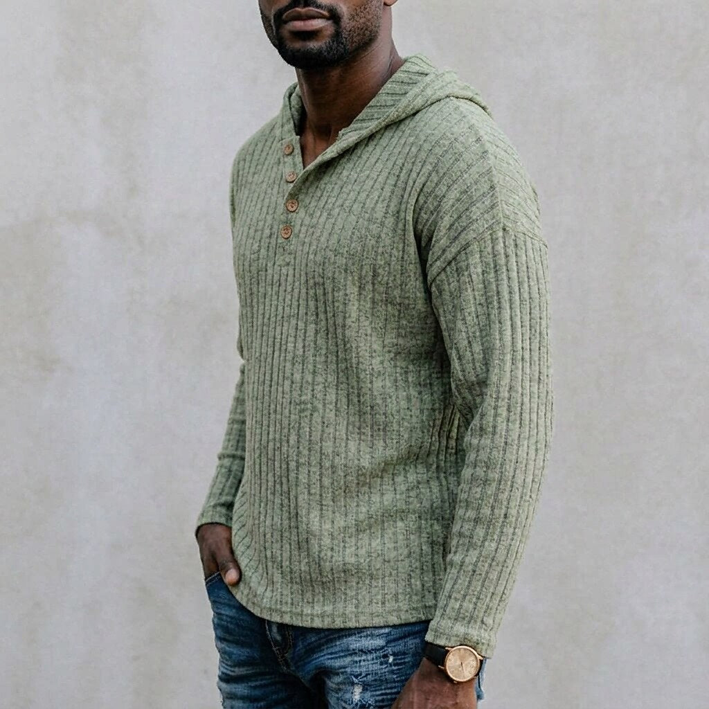 Chunky Rib Button-Neck Hoodie