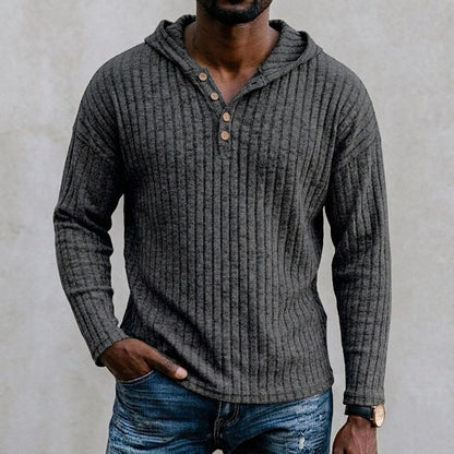 Chunky Rib Button-Neck Hoodie