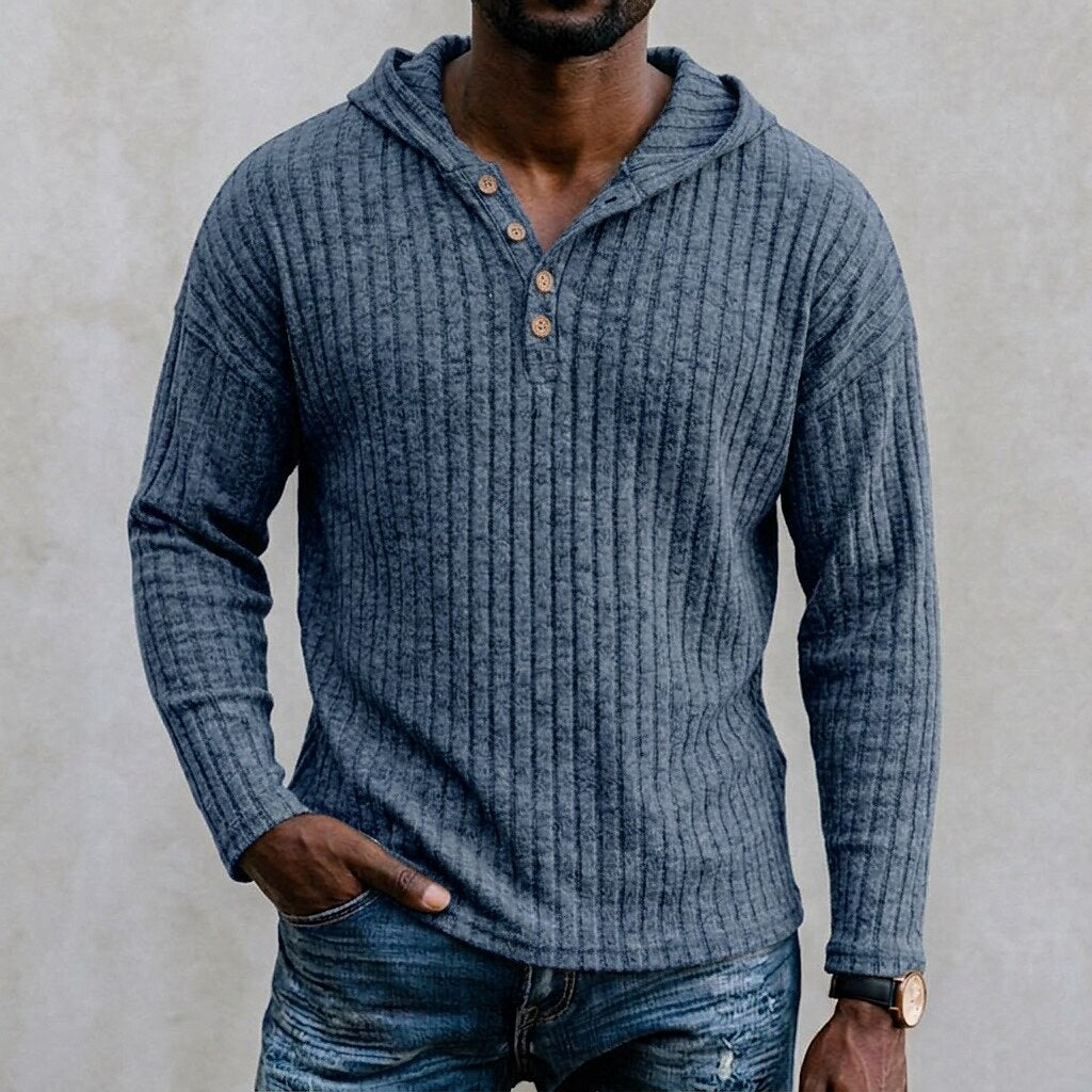 Chunky Rib Button-Neck Hoodie