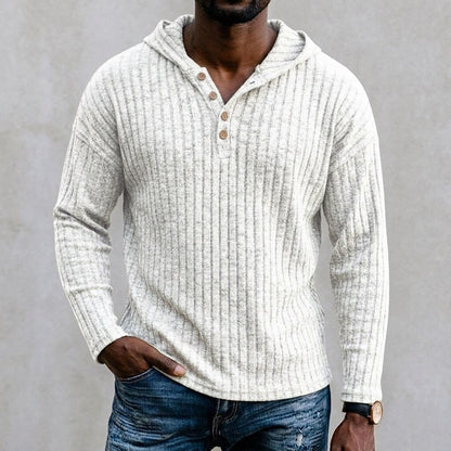 Chunky Rib Button-Neck Hoodie