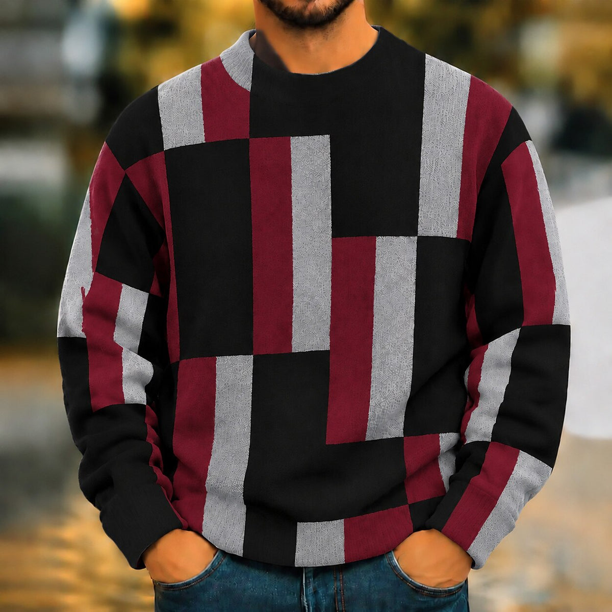 Modern Grid Block Sweater
