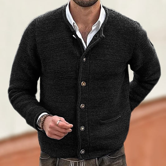 Stand-Collar Pocket Button Cardigan