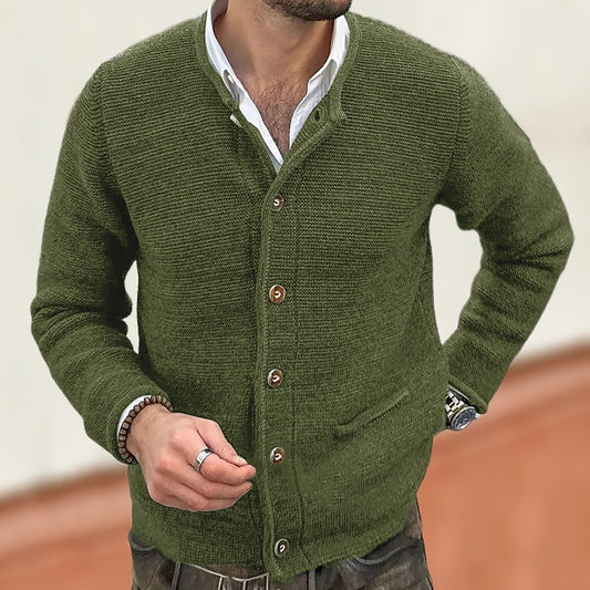 Stand-Collar Pocket Button Cardigan
