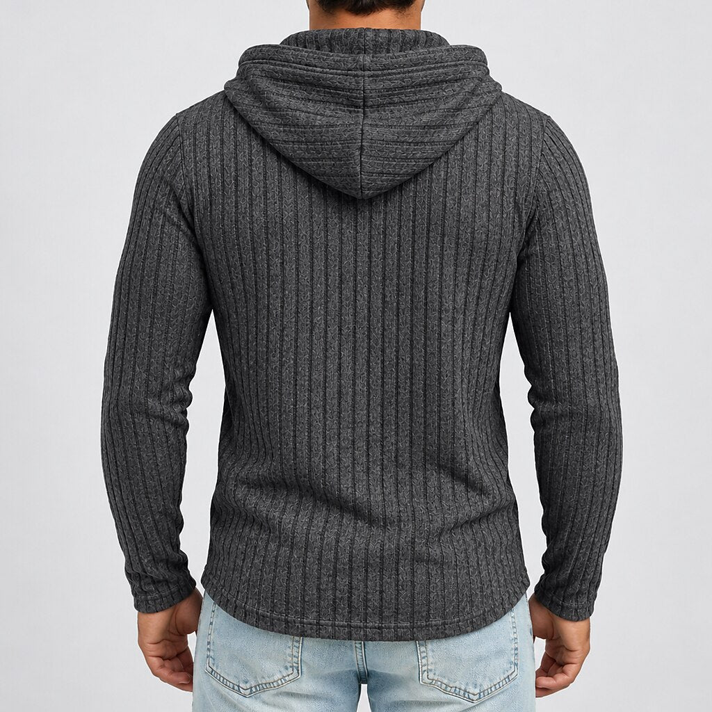 Ribbed Quarter-Zip Chest Pocket Hoodie