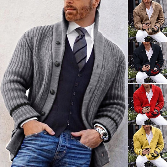 Ribbed Tuxedo Collar Cardigan