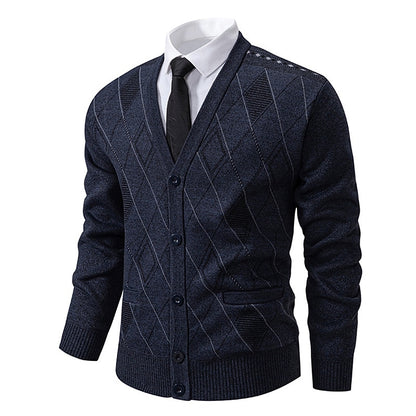 Outlined Argyle V-Neck Cardigan