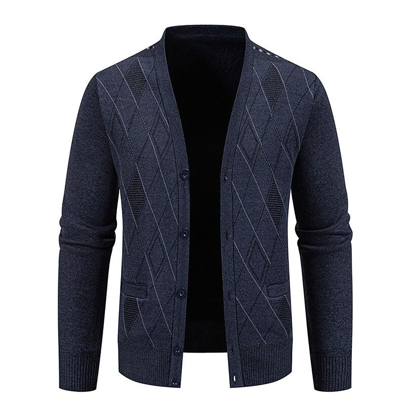 Outlined Argyle V-Neck Cardigan