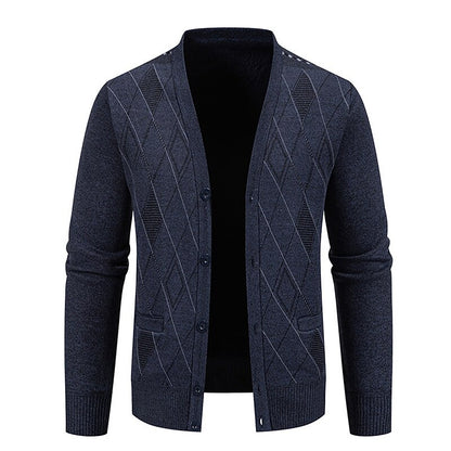 Outlined Argyle V-Neck Cardigan