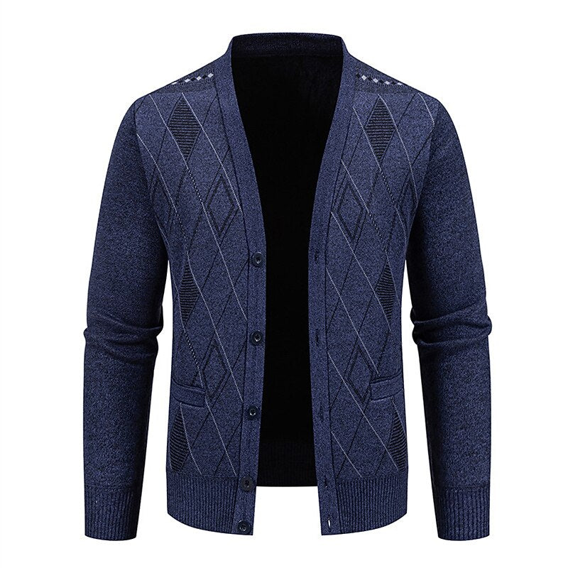 Outlined Argyle V-Neck Cardigan