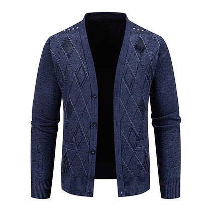 Outlined Argyle V-Neck Cardigan
