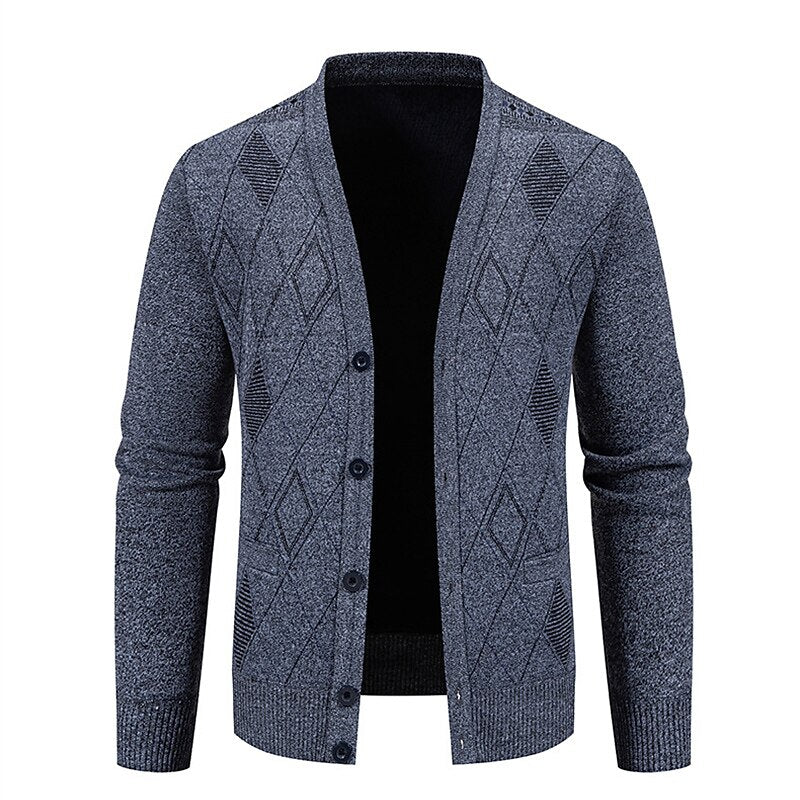 Outlined Argyle V-Neck Cardigan