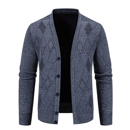 Outlined Argyle V-Neck Cardigan