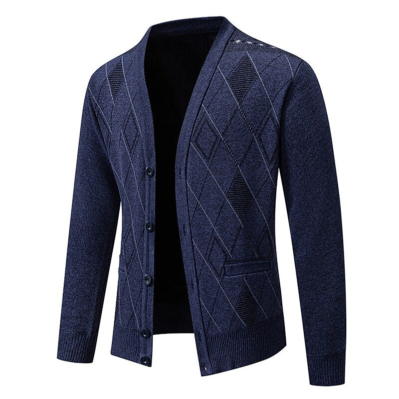 Outlined Argyle V-Neck Cardigan