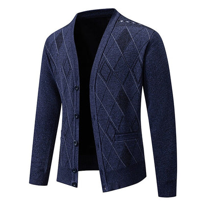 Outlined Argyle V-Neck Cardigan