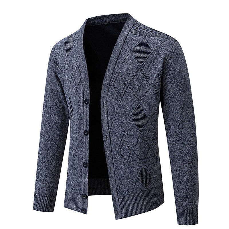 Outlined Argyle V-Neck Cardigan