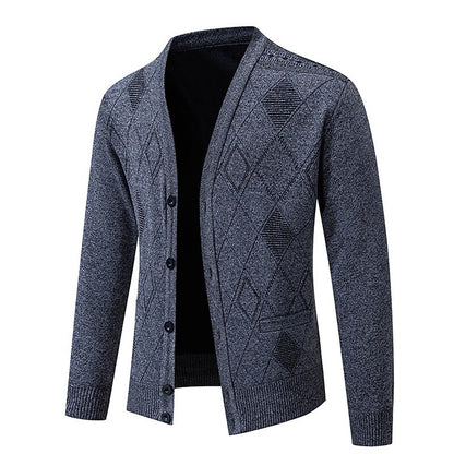 Outlined Argyle V-Neck Cardigan