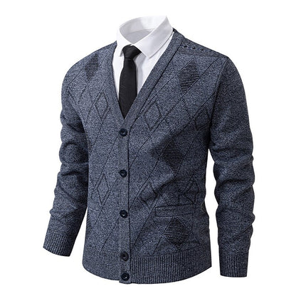 Outlined Argyle V-Neck Cardigan