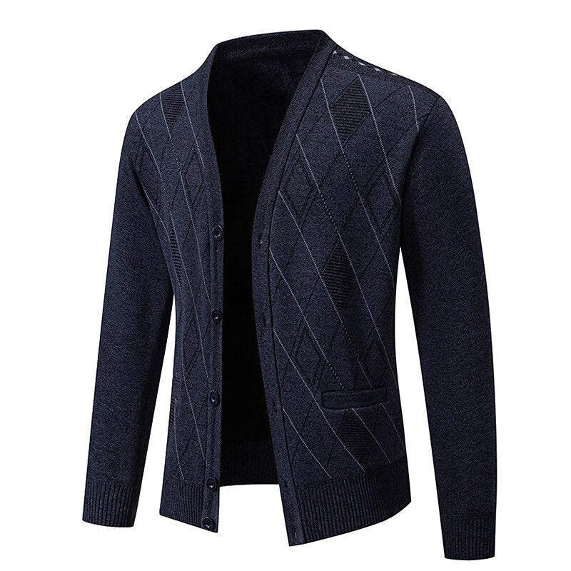 Outlined Argyle V-Neck Cardigan