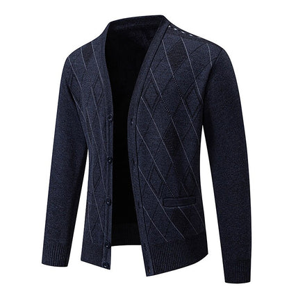 Outlined Argyle V-Neck Cardigan