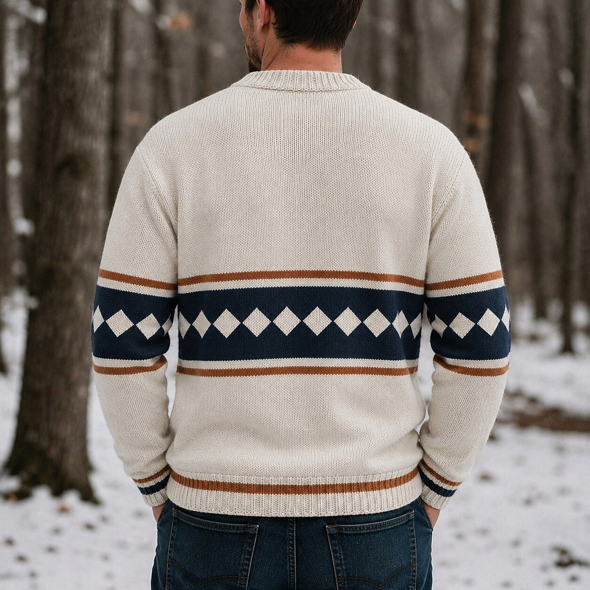 Diamond Border V-Neck Cardigan