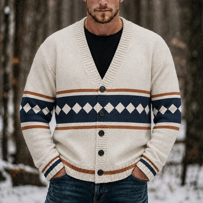 Diamond Border V-Neck Cardigan