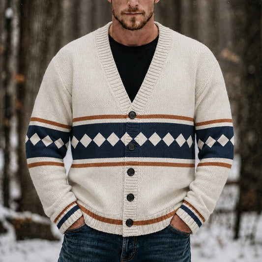 Diamond Border V-Neck Cardigan