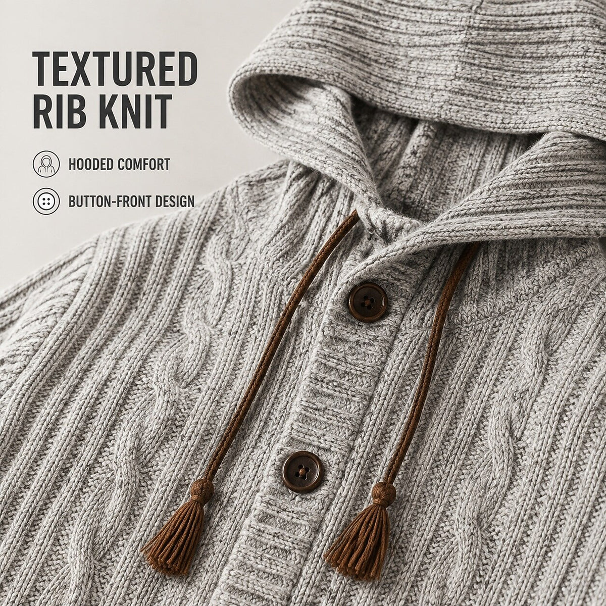 Hooded Cable Button Cardigan