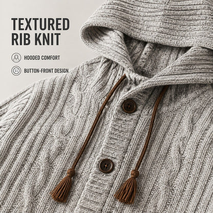 Hooded Cable Button Cardigan