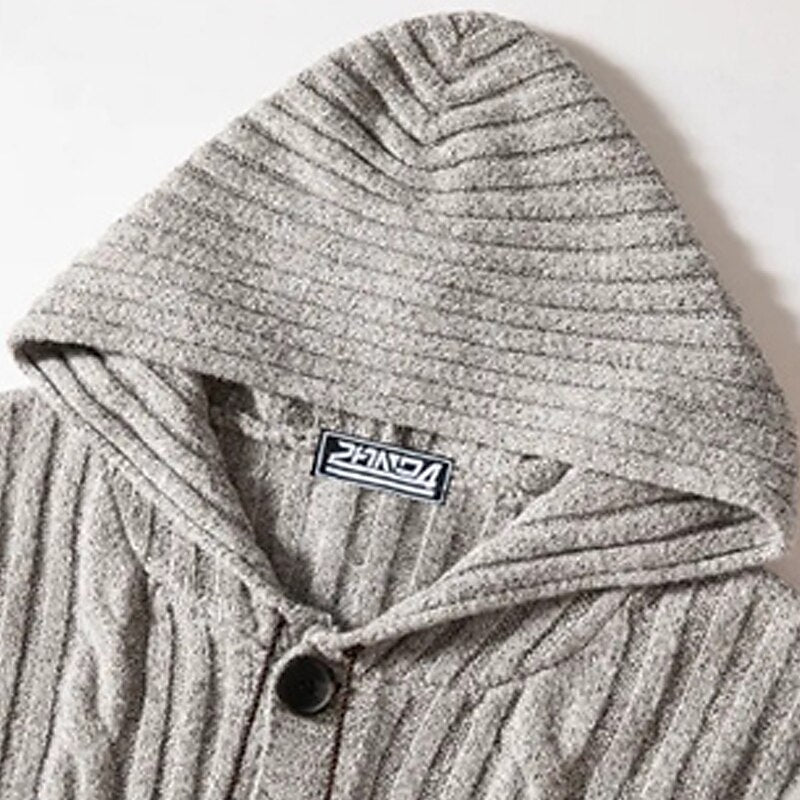 Hooded Cable Button Cardigan