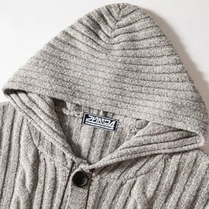 Hooded Cable Button Cardigan