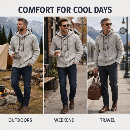 Hooded Cable Button Cardigan