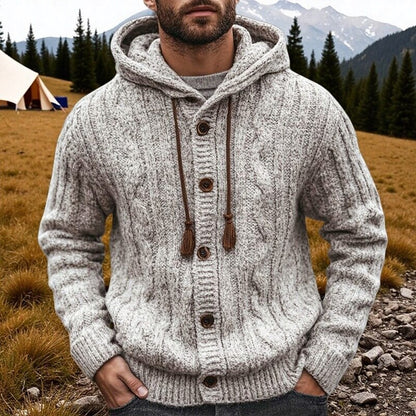Hooded Cable Button Cardigan