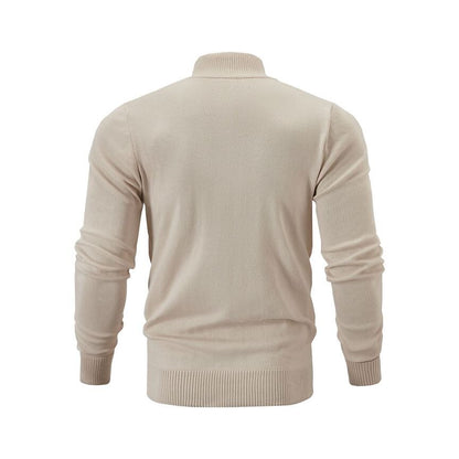 Fine Rib Stand-Collar Zip Cardigan