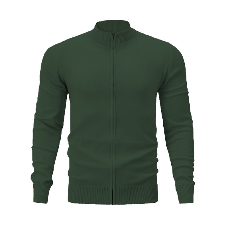 Fine Rib Stand-Collar Zip Cardigan