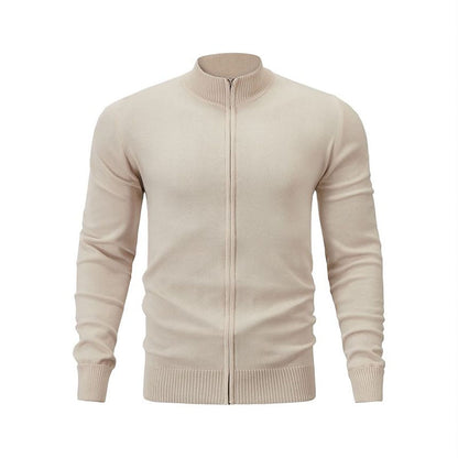 Fine Rib Stand-Collar Zip Cardigan