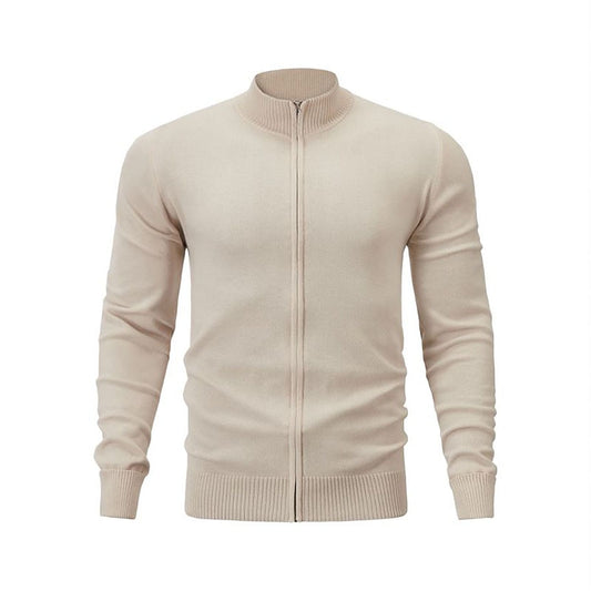 Fine Rib Stand-Collar Zip Cardigan