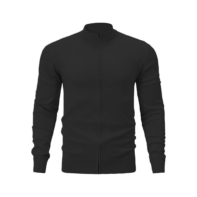 Fine Rib Stand-Collar Zip Cardigan