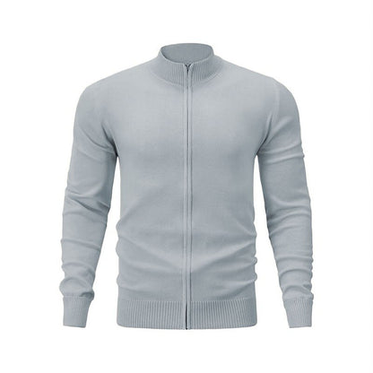 Fine Rib Stand-Collar Zip Cardigan