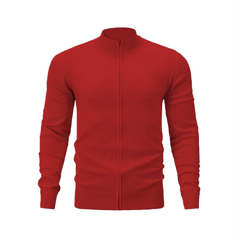 Fine Rib Stand-Collar Zip Cardigan