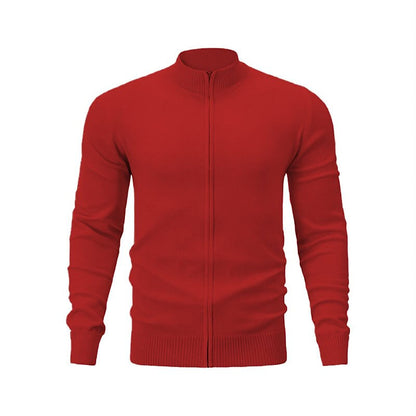 Fine Rib Stand-Collar Zip Cardigan